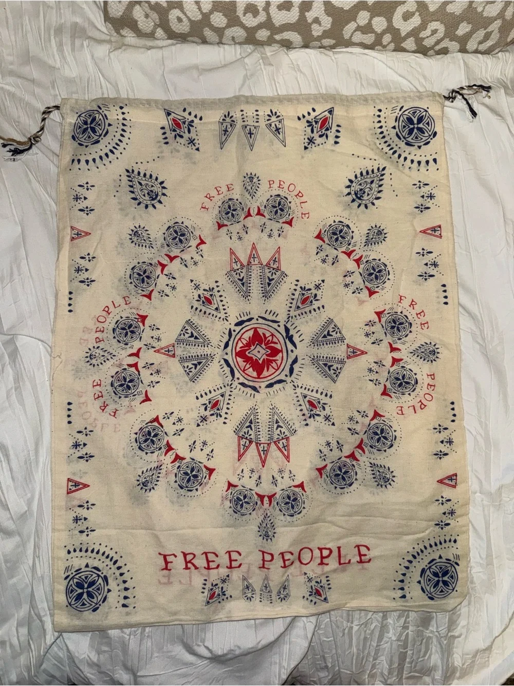 Free People Cream Wall Tapestry with Red & Navy Bandana Motif